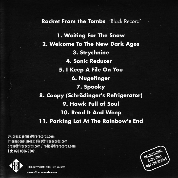Dos de la pochette de la version promo de Black Record